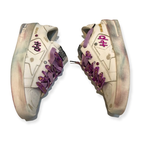 RARE Golden Goose Stardan Customized Embellished Platform Leather Sneakers 35 - Picture 4 of 9